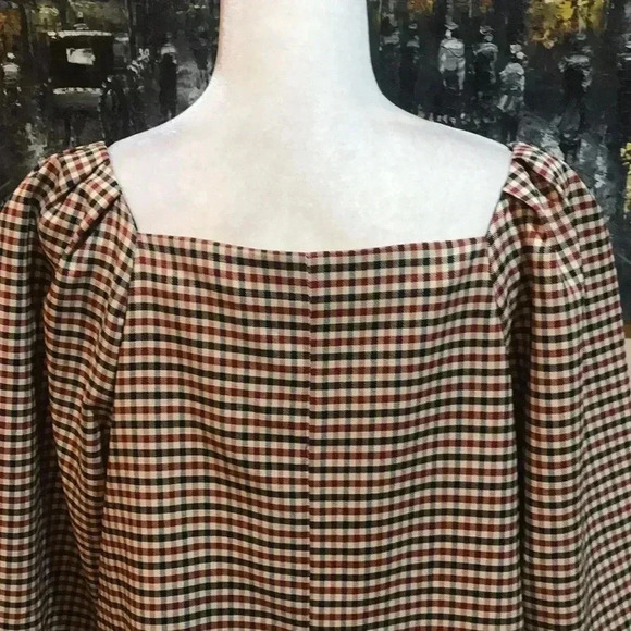 Zara Square Neck Puff Sleeves Plaid Mini Dress-Size L - Picture 7 of 9